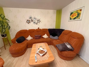 Wohnlandschaft groß mit Sessel orange 