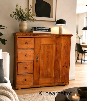 Antike Kommode Brotschrank   Biedermeier 1840er aus Weichholz, Honigton, 4 Schubladen, Landhaus