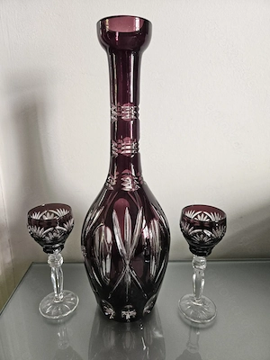 Große, schwere Karaffe Bleikristall geschliffen + 2 Weinrömer Kristall Gläser TOP!