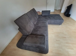 Ecksofa mit Ottomane grau 275x275 cm, 3-Sitzer, verstellbar, Mikrofaser