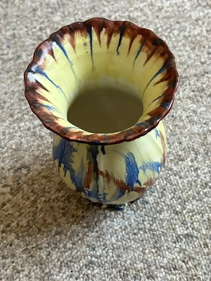 Kunstvolle Vintage Keramikvase mit Laufglasur, Dümler & Breiden, Modell 687, Art-Deco-Stil