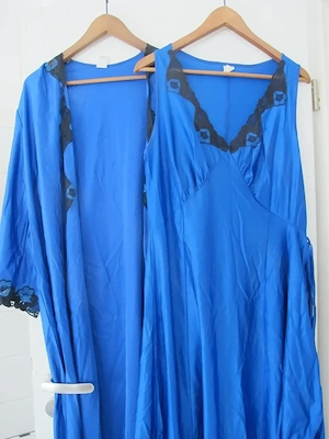 Satin glanz 2 Teile Vintage Morgenmantel Nachthemd Neglige Nylon