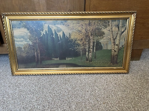 Kunstdruck  Landschaft mit Säulentempel von Hermann Traugott Rüdisühli, guter Zustand