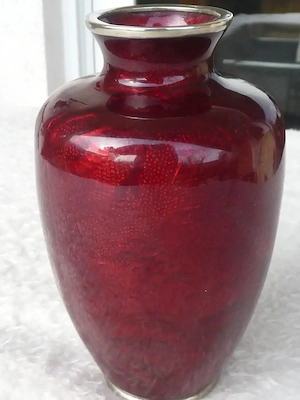 Seltene japanische rote Drachen Akasuke Ginbari Cloisonné Emaille Vase 