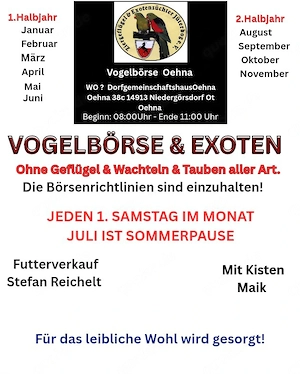 Hallo Vogelfreunde am 05.09.2026 ist wieder Vogelbörse 
