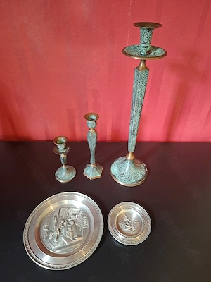 Vintage Deko-Set | Brutalismus Kerzenleuchter Metall & SKS Zinn-Wandteller