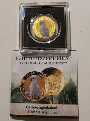 Goldmünze Papageien "Gelbwangenkakadu" 1 1000 oz 999er Feingold mit Zertifikat