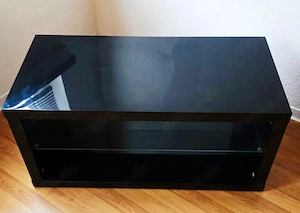 TV Rack Unterschrank Lowboard Hochglanz Schwarz Glasboden Modern