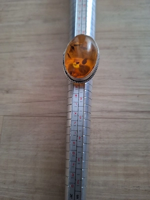 1 Bernsteinring, 925 Silber gestempelt, Größe 57