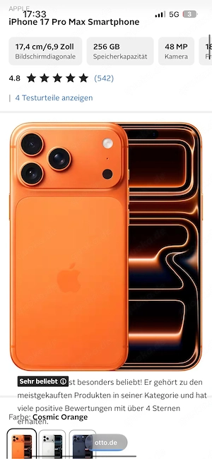 iphone 17 pro max 512gb orange neu