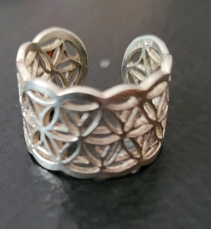 Offener Ring Punze 925 UBI Fingerring Blume des Lebens verstellbar