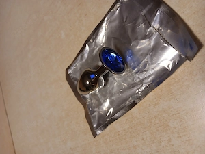 Analplug mit Kristall, 7 cm silber   blau