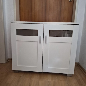 Titel: 2x Waschbeckenunterschrank   Badschrank in Weiß mit Glaseinsatz 