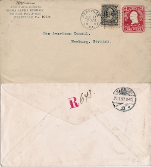 Washington-Ehepaar Frankatur auf US-Konsulatsbrief von 1907 (T117) Bild 2