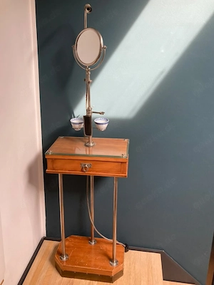 Vintage Biedermeier Rasier-Konsole mit Spiegel, beleuchtbar.