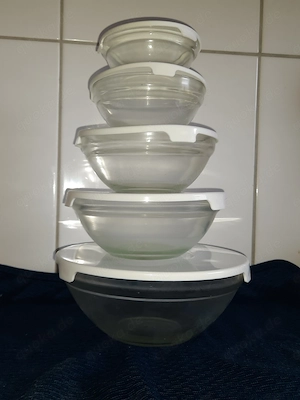 5 Glasschüsseln mit Deckel   unbenutzt  - zu verkaufen