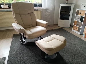 Relax Sessel (Homcom) drehbar mit Liegefunktion inkl. Hocker - Creme bis 150 kg