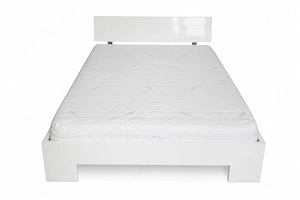 Hochglanz Bett weiss 160cm mit Top Matratze und Lattenrost und 2 türigem Kleiderschrank matt weiss 