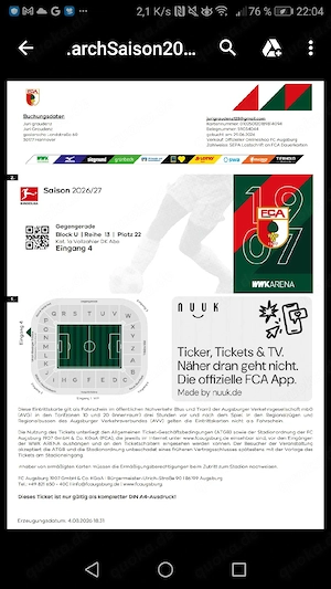FC Augsburg Dauerkarte