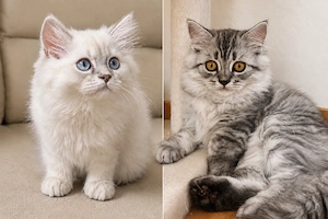 Reinrassige BLH 2 wunderschöne Langhaar-Kitten weißes Mädchen und silbergrauer Junge abgabebereit! 