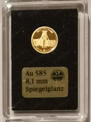 Goldmünze "Zeche Zollverein" 585er Gold 0,28 Gramm, Spiegelglanz
