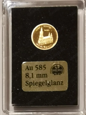 Goldmünze "Ulmer Münster" 585er Gold 0,28 Gramm, Spiegelglanz