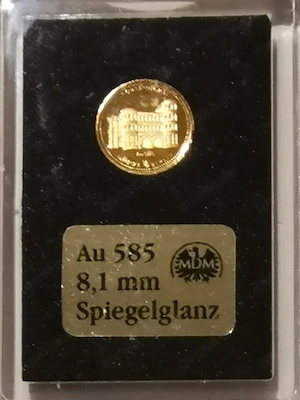 Goldmünze "Porta Nigra" 585er Gold 0,28 Gramm, Spiegelglanz