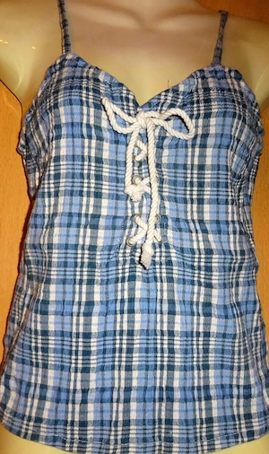 TOP, T-SHIRT, ärmellos, Gr. 38 -NEU !- blau weiß kariert, Rebbeleffekt 