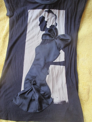 NEU 3D Art Dec  Jugendstil Tüll Schleife Applikation Long T-Shirt MnG Jeans 38-40 S-M schwarz creme
