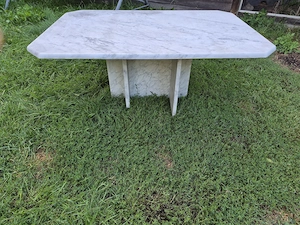 Echt-Marmortisch 108x75 cm weiß-grau massiv 3cm starke Platte Kreuzfuß