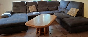 Wohnlandschaft mit Schlaffunktion, Bettkasten und Tisch