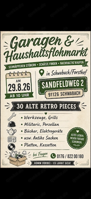 Hausflohmarkt Garagenflohmarkt antike Trödel Ware 