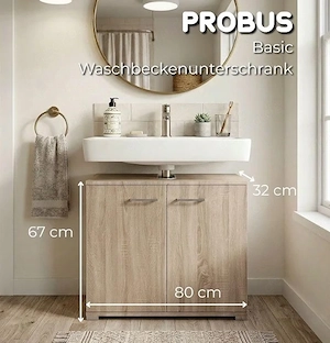 Probus Waschbeckenunterschrank 80 cm Sonoma Eiche   neu, bereits aufgebaut