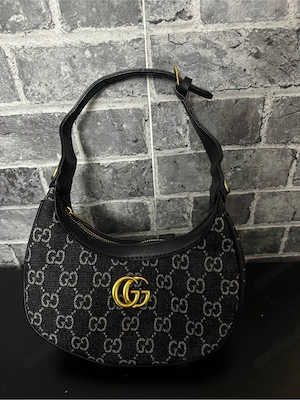 Schultertasche GG Canvas Schwarz Grau 
