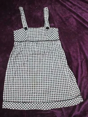 NEU Rockabilly Baby Doll Style A-Linie Vichy Karo Träger Mini Kleid Blanco 34-36  XS-S schwarz weiß