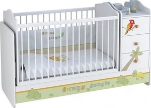 Süßes HABA Kinderbett "Funny Jungle" (zum Babybett Wiege umbaubar) + Kommode, Matratze & Bettwäsche!