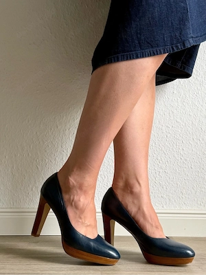 ZINDA Leder Pumps Gr. 39 dunkelblau 10 cm Absatz