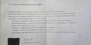 Wertgutschein Karlsruher Bäder