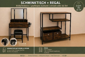 Schminktisch mit Spiegel + Regal | Industrial-Stil 