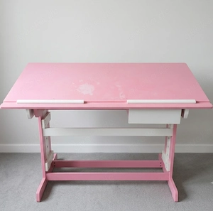 Kinderschreibtisch höhenverstellbar & neigbar   Rosa Weiß
