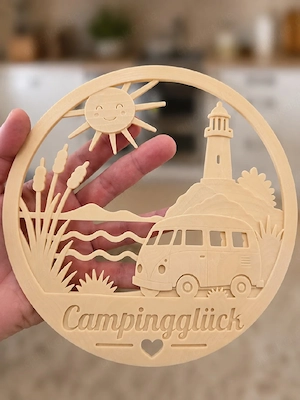 Campingglück   liebevoller 3D-Türkranz 20x20 cm Deko