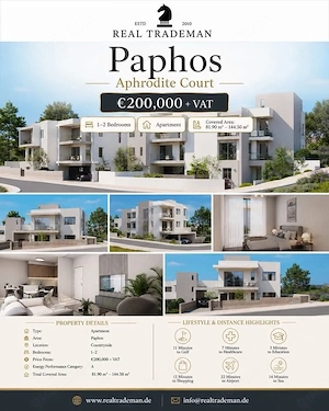 Modern Apartments in Paphos from  200,000 + VAT 