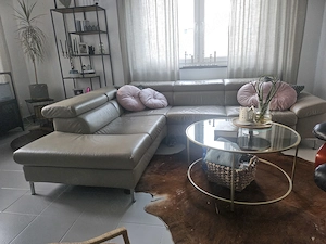 Ledercouch L Form beige