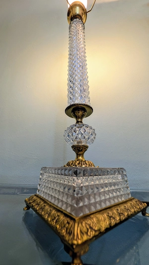 Vintage Kristallglas Tischlampe mit Messing   Hollywood Regency   60er Jahre   77 cm