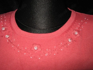 Blumen Blüten Perlen Stickerei Baumwolle Kurzarm Ärmellos Feinstrick Pullover modern soul 38-40 S-M