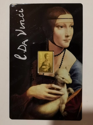 Goldbarren "Leonardo da Vinci - Das Mädchen mit dem Hermelin" in Coincard, 1 1000 oz 999er Feingold