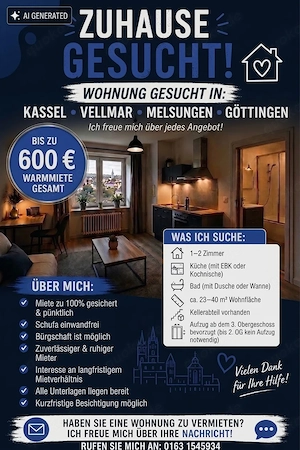 Suche dringend Single-Wohnung! (Kassel, Vellmar, Melsungen, Göttingen)