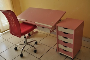 Kinderschreibtisch höhenverstellbar mit Aufsatz, 105x55 x60cm. Rosa.