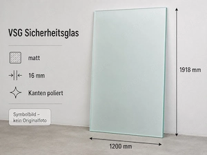 VSG-Sicherheitsglasscheibe matt   1200   1918 mm   16 mm