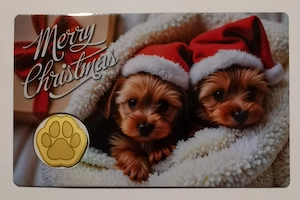 Goldmünze in Coincard "Hundewelpen - Merry Christmas" .999er Gold, 1 1000 oz Auflage nur 50.000 Stüc